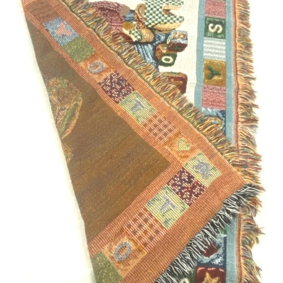 47x29" Daisy Kingdom baby crib blanket blue jean teddy bear print fringe trim af - Picture 3 of 5